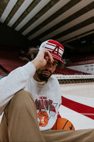 University of Alabama Red and White Trucker Hat with White piping, White stripes, and a fuzzy Crimson Block A patch
