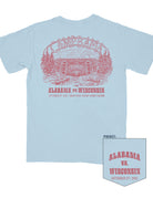 University of Alabama Chambray T-Shirt with an image of a summer camp with sticks spelling “CAMP BAMA”