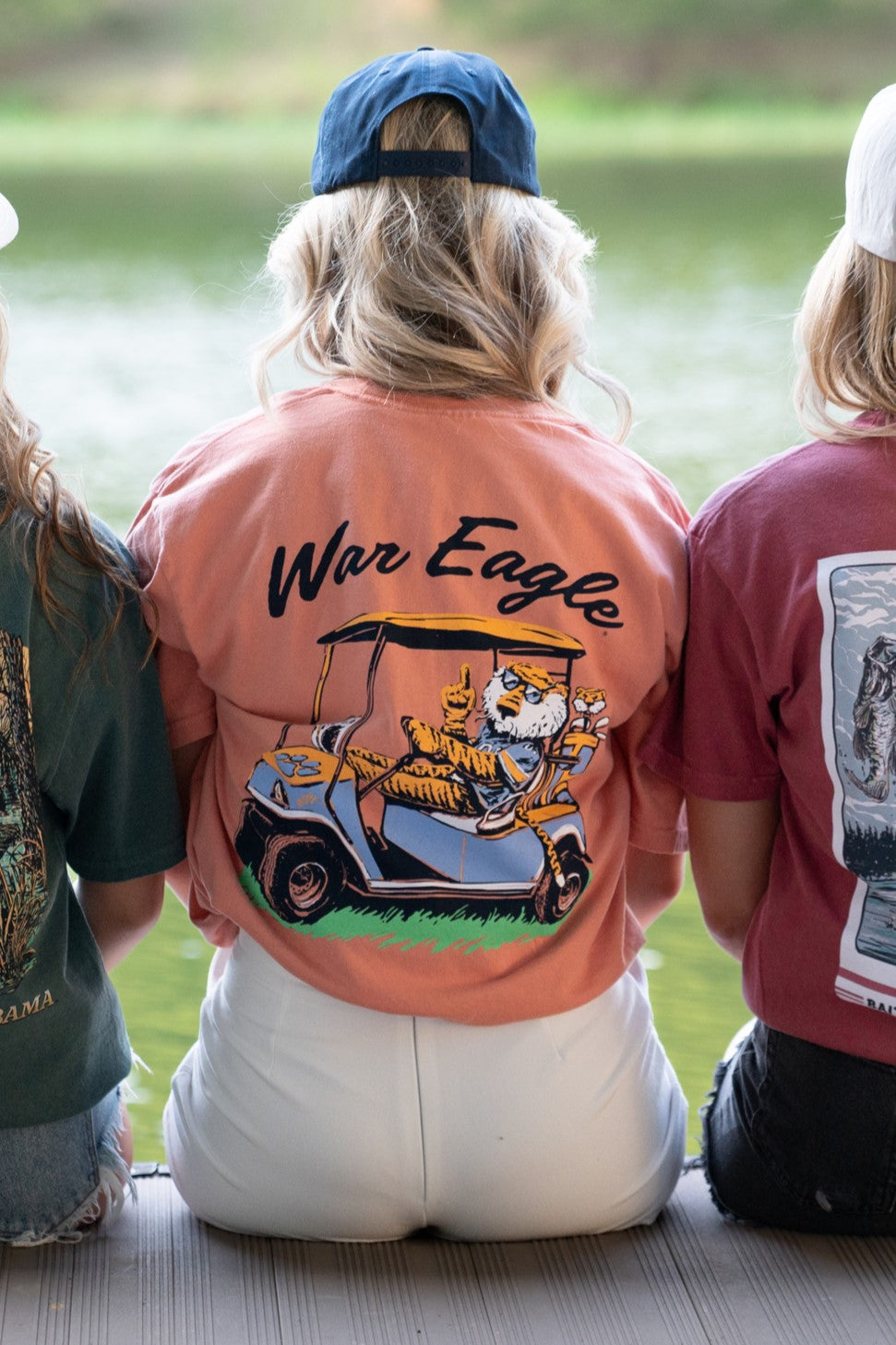 Auburn University Aubie Golf Cart Terracotta Comfort Colors T-Shirt  with the text "War Eagle" above an image of Aubie the Tiger wearing sunglasses and driving a golf cart