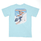 Auburn University Aubie Snow Skiing Chambray Comfort Colors T-Shirt with text "War Damn Slopes" above an image of Aubie in a ski outfit skiing down a snow-covered mountain