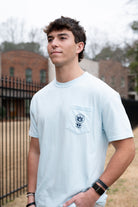 Auburn University Light Blue T-Shirt with a snow-covered Classic AU Logo on the front pocket 