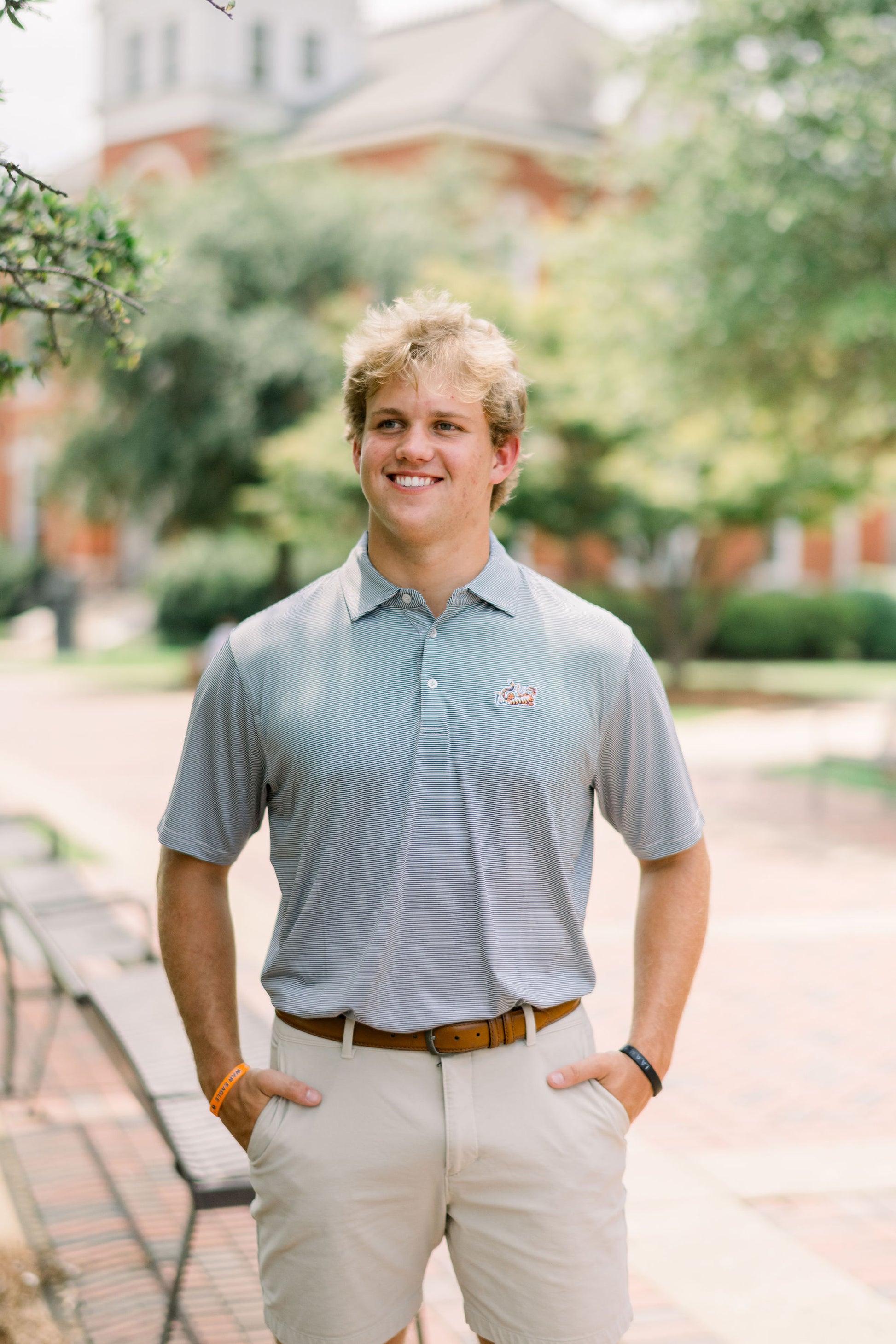 Auburn University Navy Men’s Stripe Polo with the Original Aubie Logo embroidery