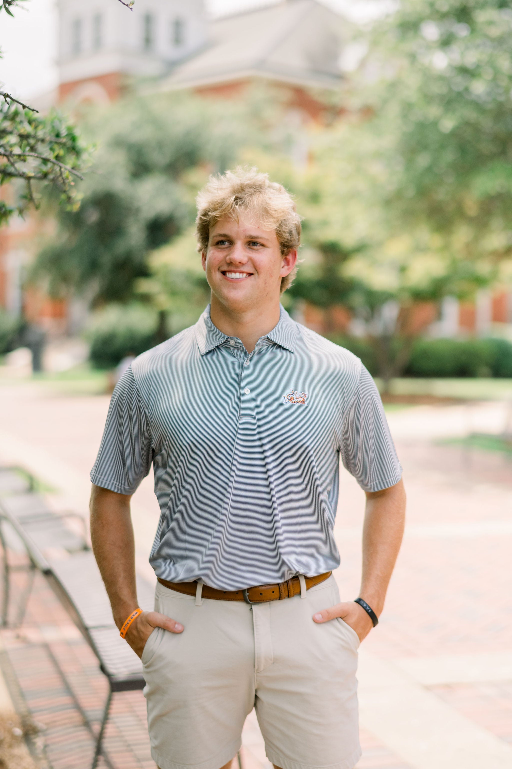 Auburn University Navy Men’s Stripe Polo with the Original Aubie Logo embroidery