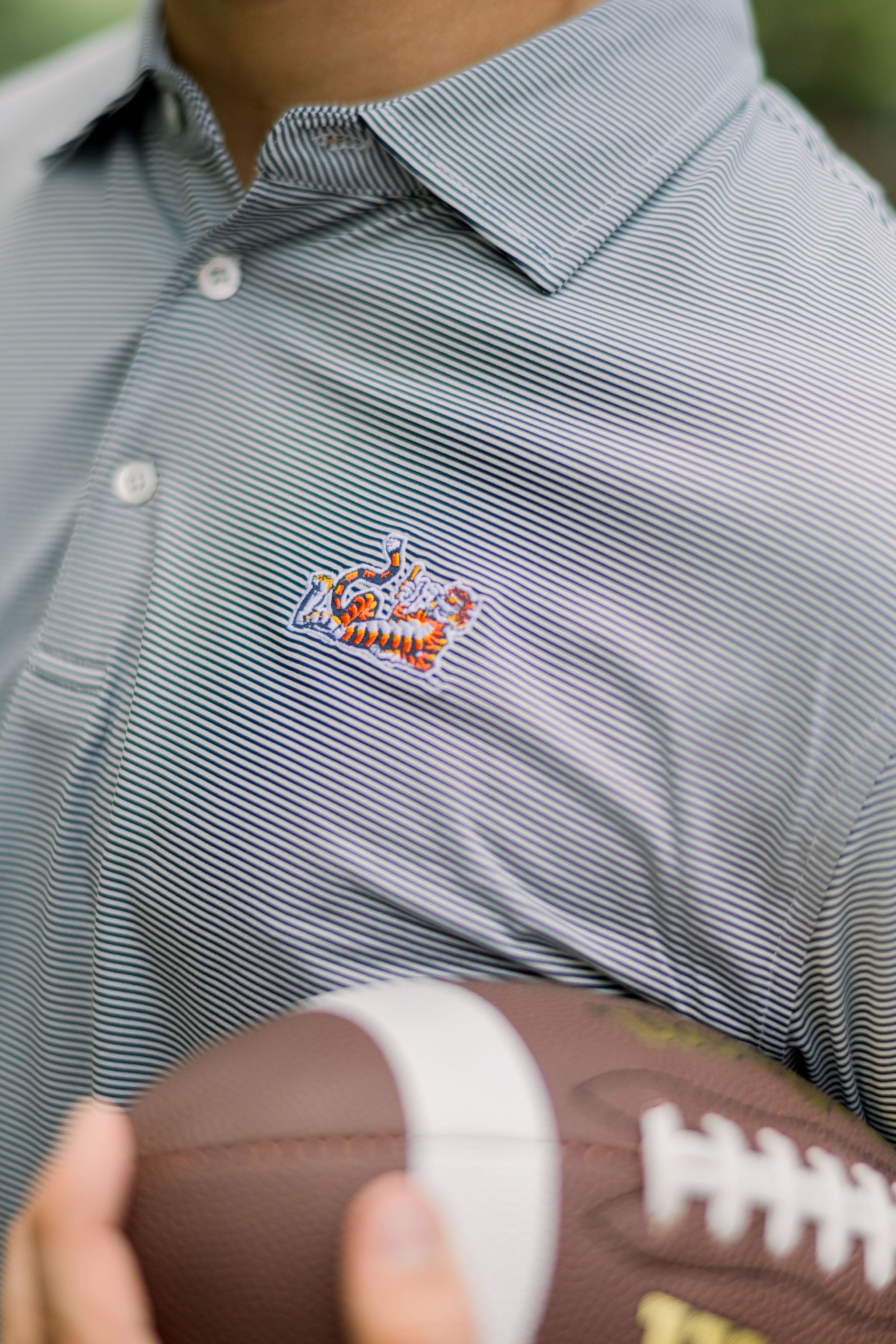Auburn University Navy Men’s Stripe Polo with the Original Aubie Logo embroidery