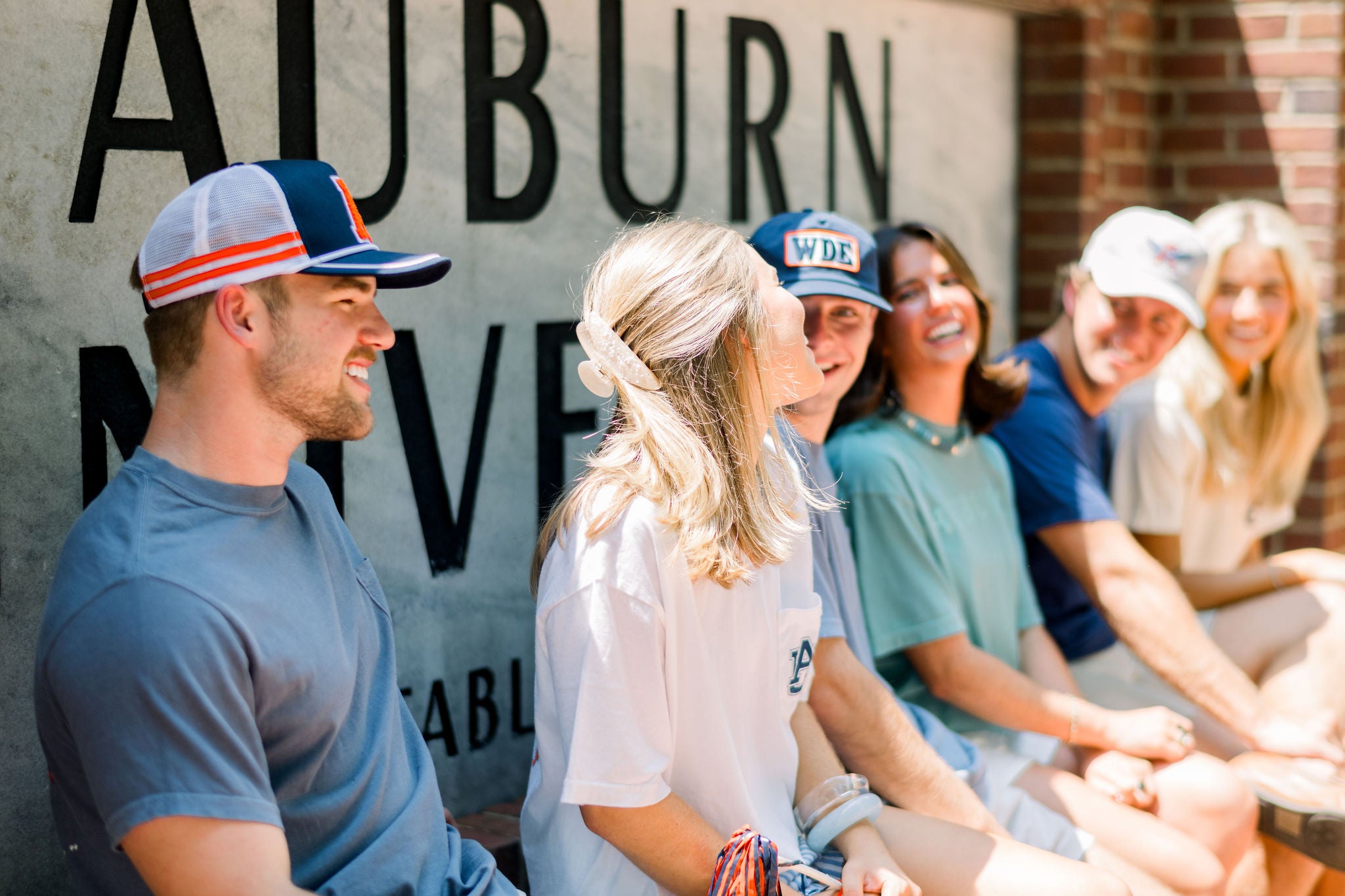 Auburn University Navy and White Trucker hat with Orange stripes and a felt Orange Block A patch.