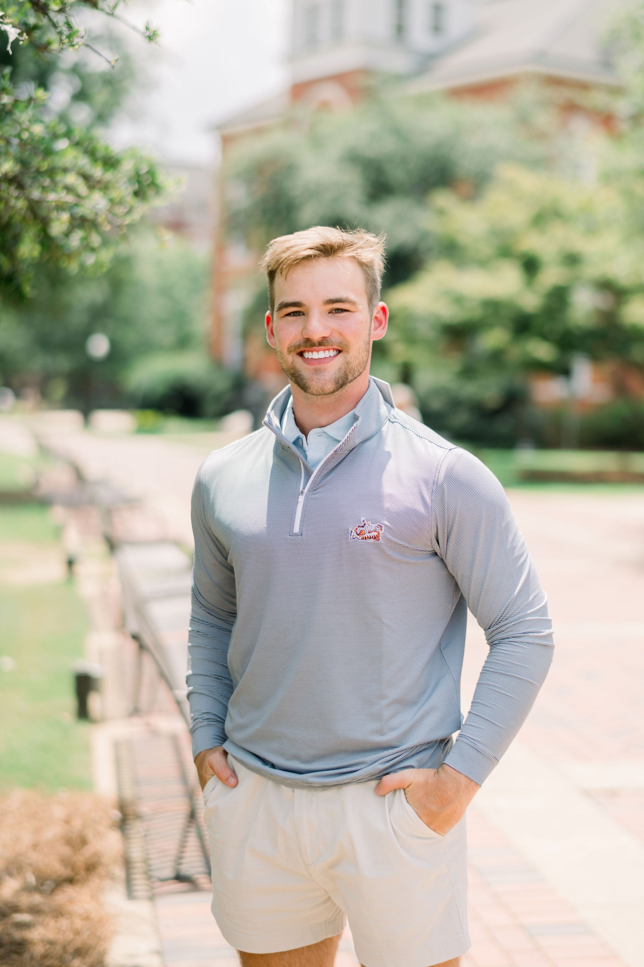 Auburn University Navy Stripe ¼ Zip Pullover with the Original Aubie Logo embroidery