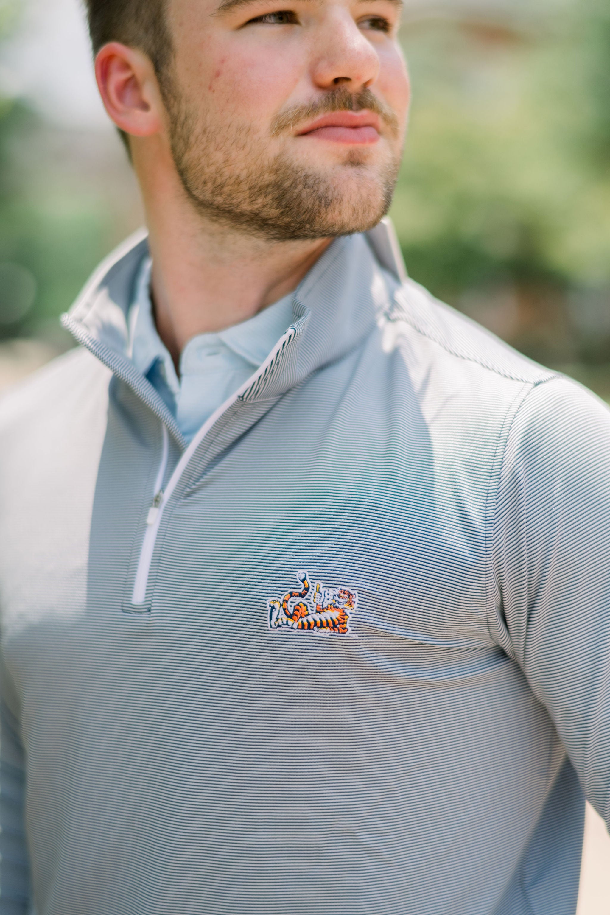 Auburn University Navy Stripe ¼ Zip Pullover with the Original Aubie Logo embroidery