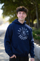 Auburn University Distressed Navy Hoodie with a White Baseball featuring the Original Aubie Baseball logo over crossed baseball bats, surrounded by White text “Auburn Baseball”