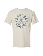 Auburn University Distressed Ivory with a Blue Baseball featuring the Original Aubie Baseball logo over crossed baseball bats, surrounded by Blue text “Auburn Baseball”
