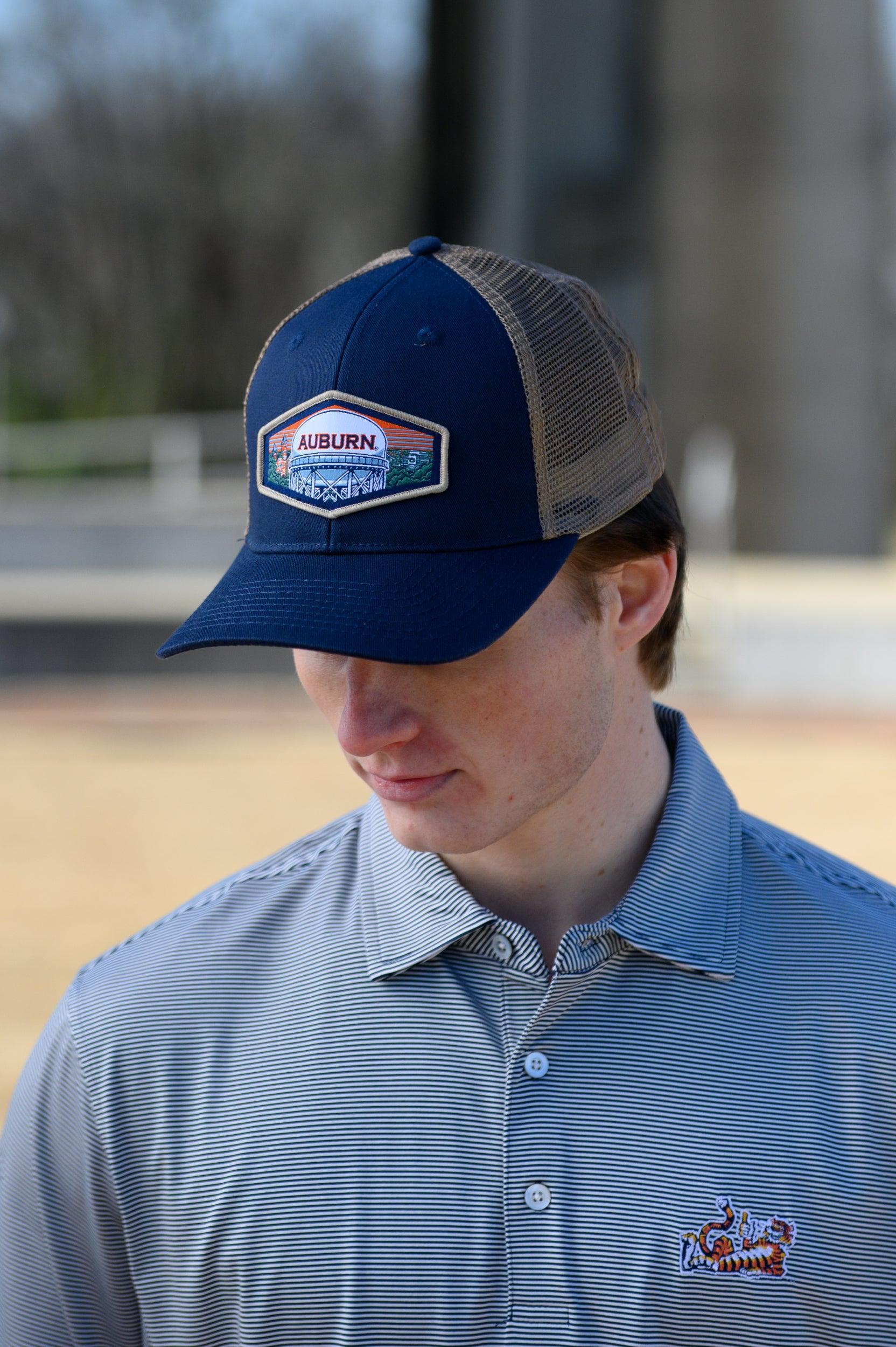 Auburn University Navy Trucker Hat with a woven patch depicting the Auburn University campus.