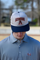 Auburn University White and Navy Rope Hat with the Leaping Tiger logo under Navy text "Auburn"