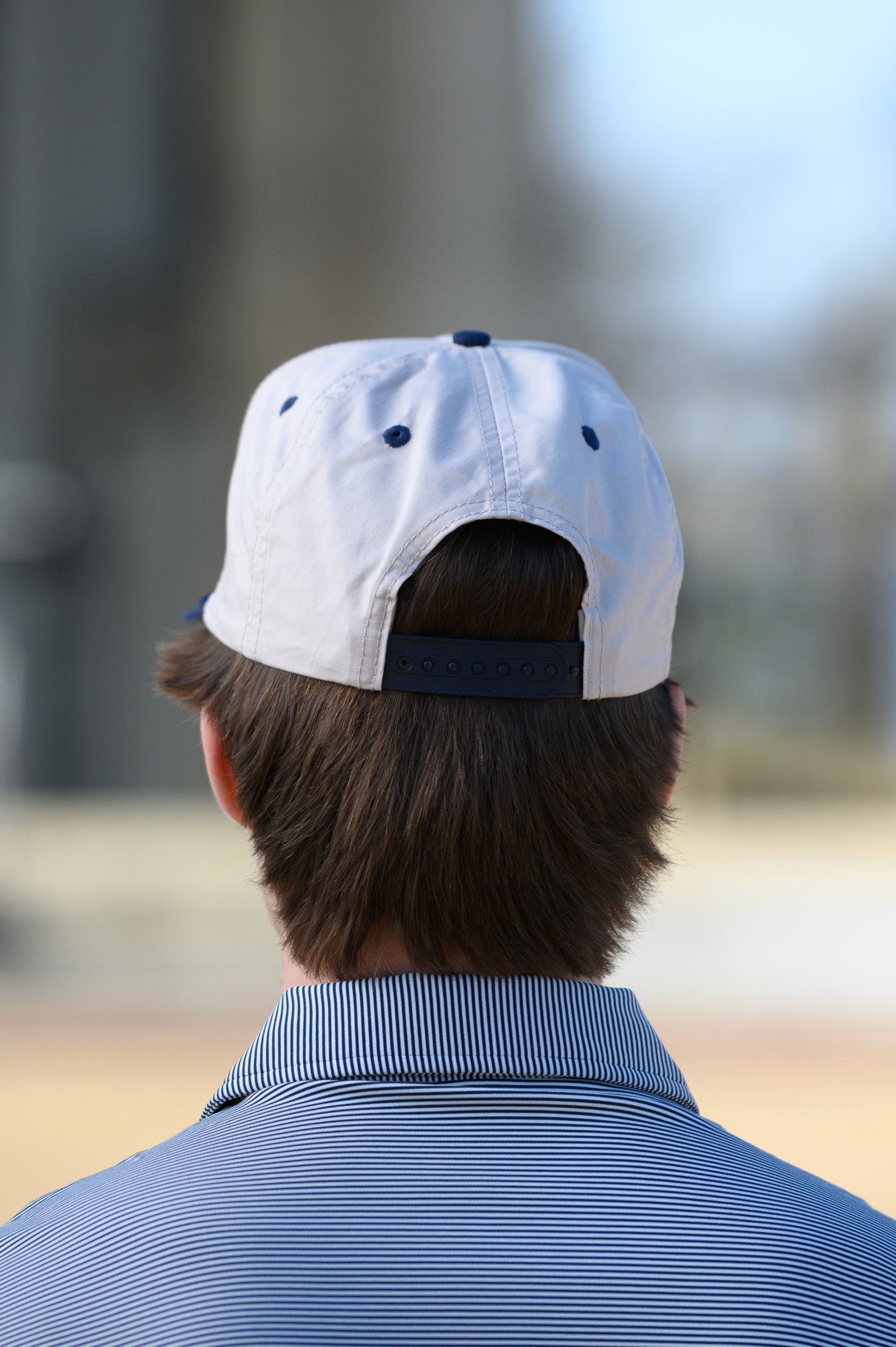 Auburn University White and Navy Rope Hat with the Leaping Tiger logo under Navy text "Auburn"
snapback hat