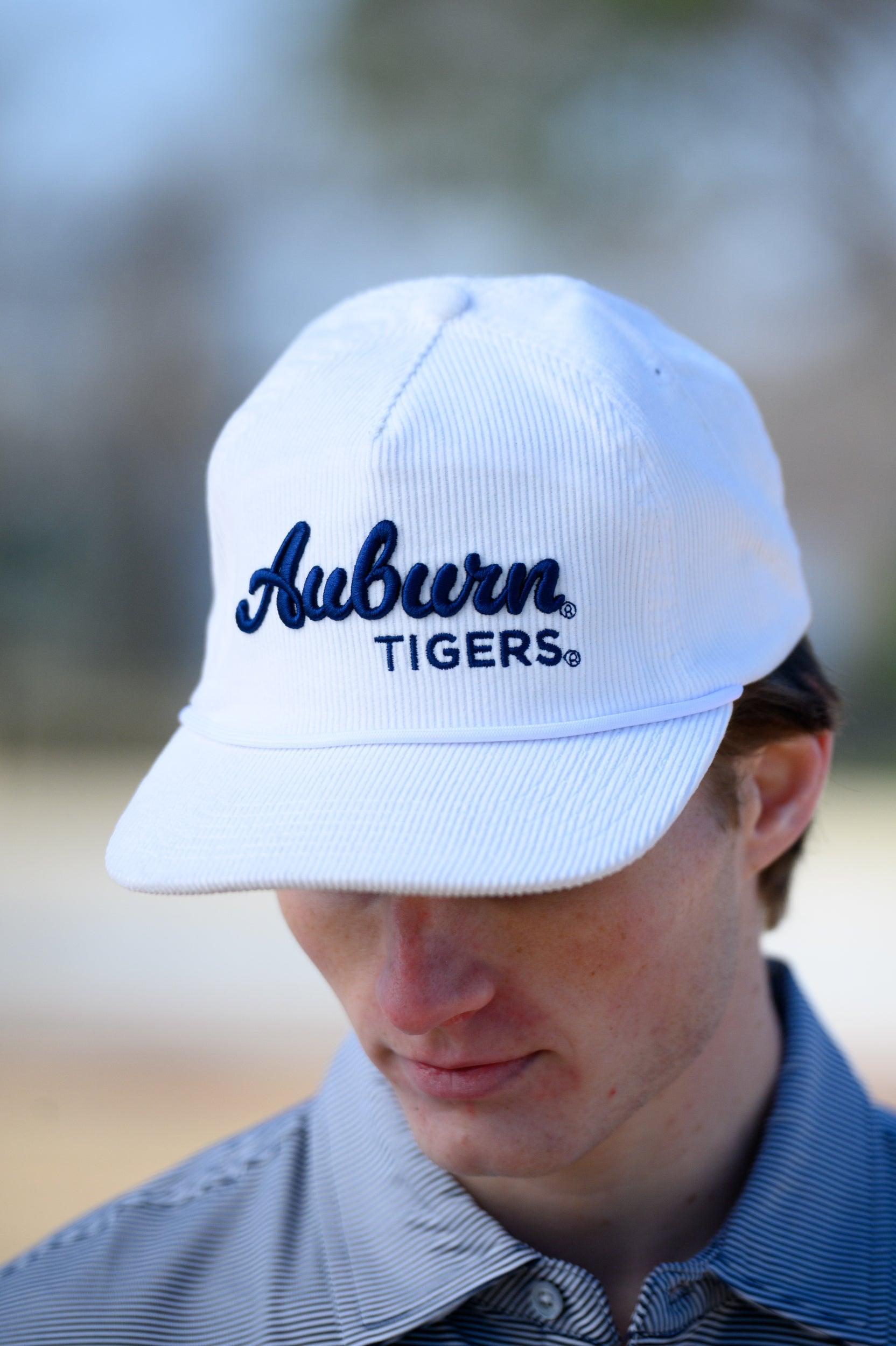 Auburn University White Hat with Navy script “Auburn Tigers”
