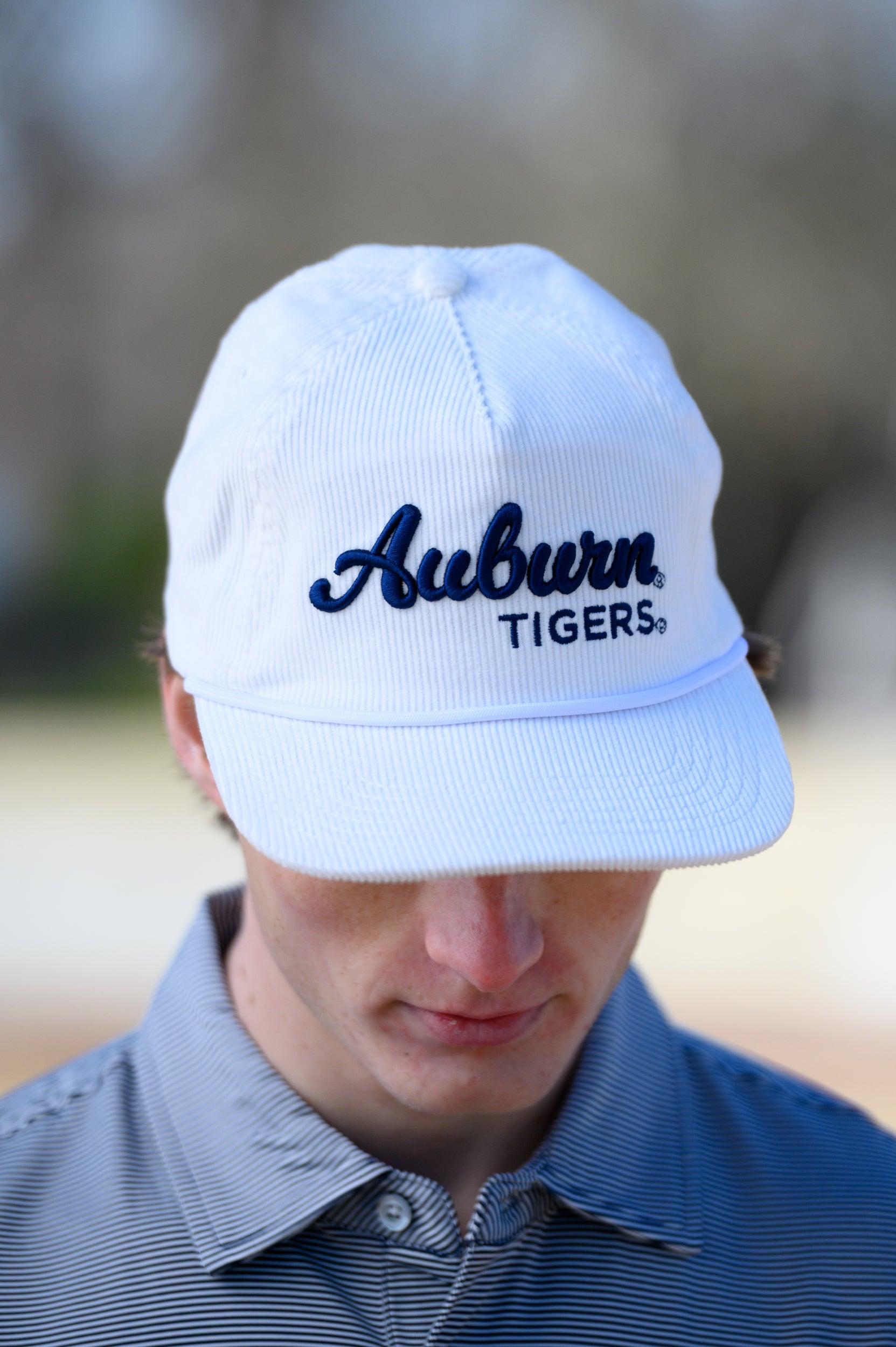 Auburn University White Hat with Navy script “Auburn Tigers”