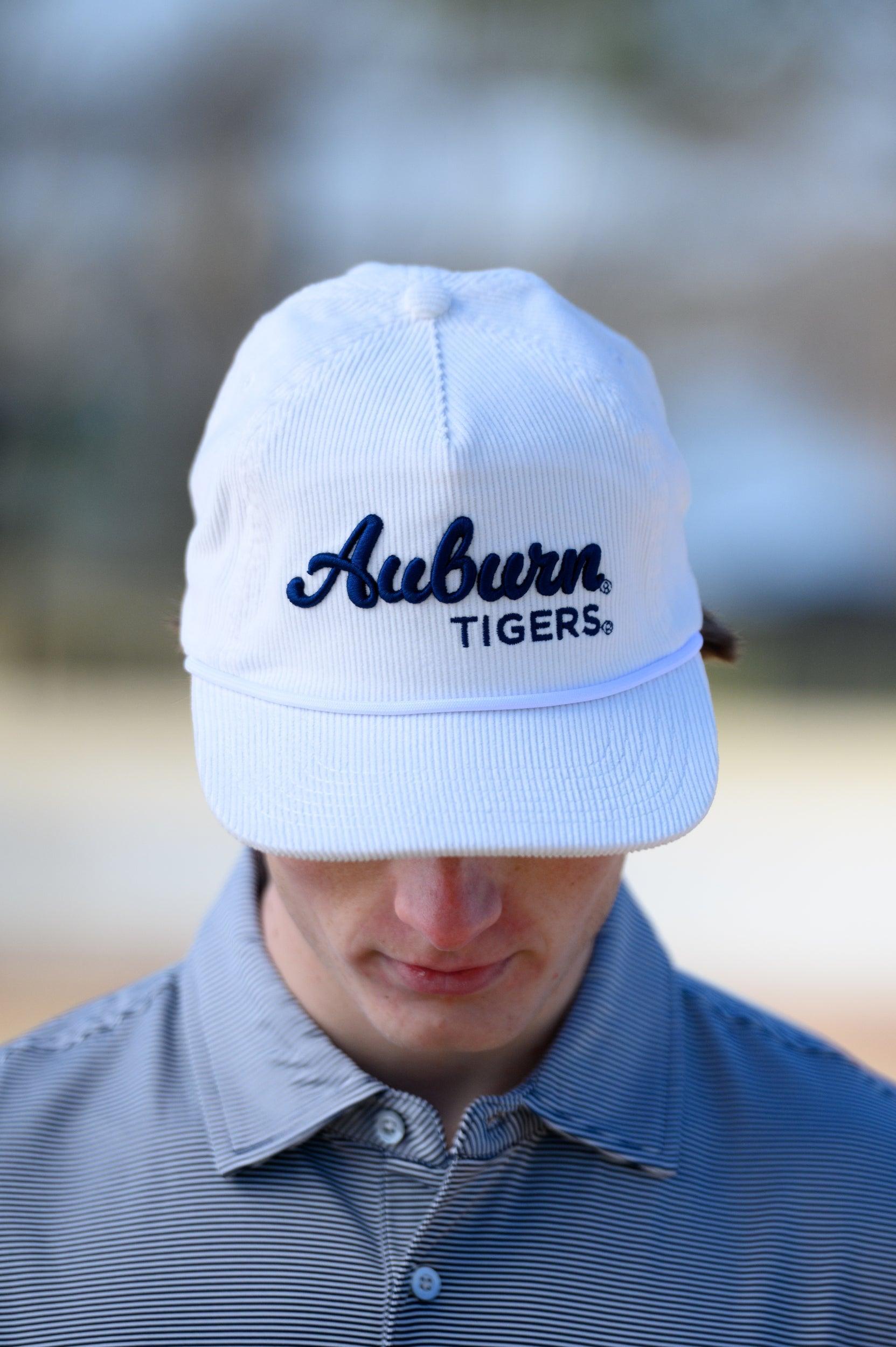 Auburn University White Hat with Navy script “Auburn Tigers”