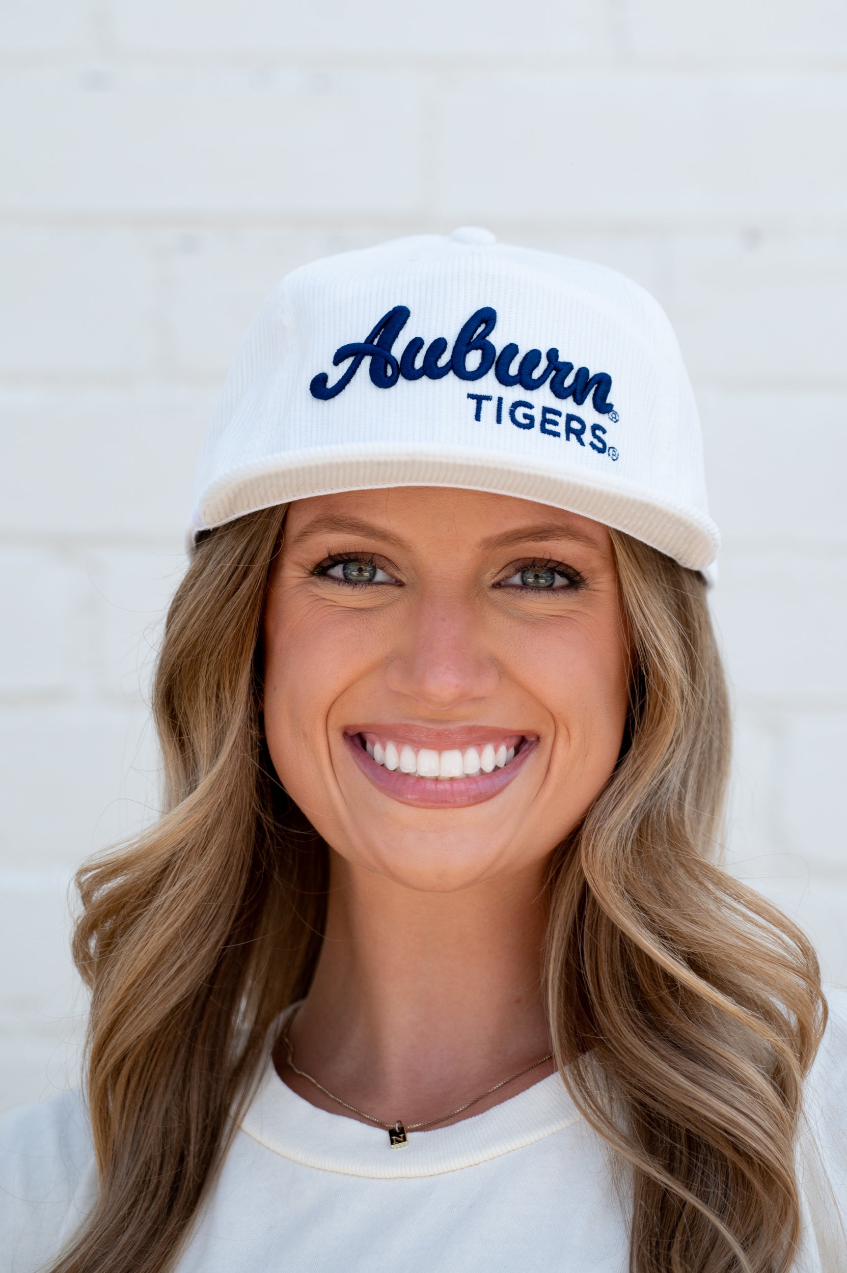 Auburn University White Hat with Navy script “Auburn Tigers”