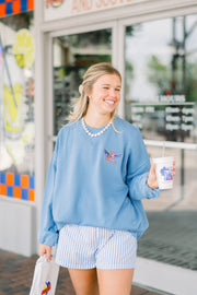 Auburn University Bright Blue Crewneck with Auburn Eagle logo embroidery