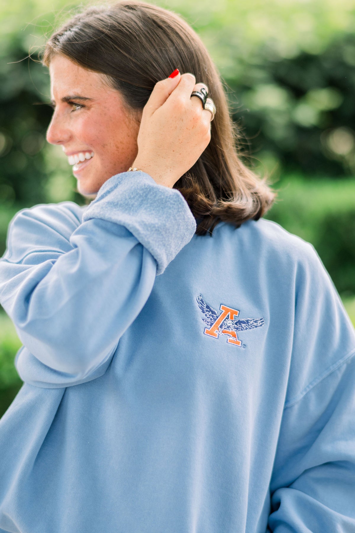 Auburn University Bright Blue Crewneck with Auburn Eagle logo embroidery
