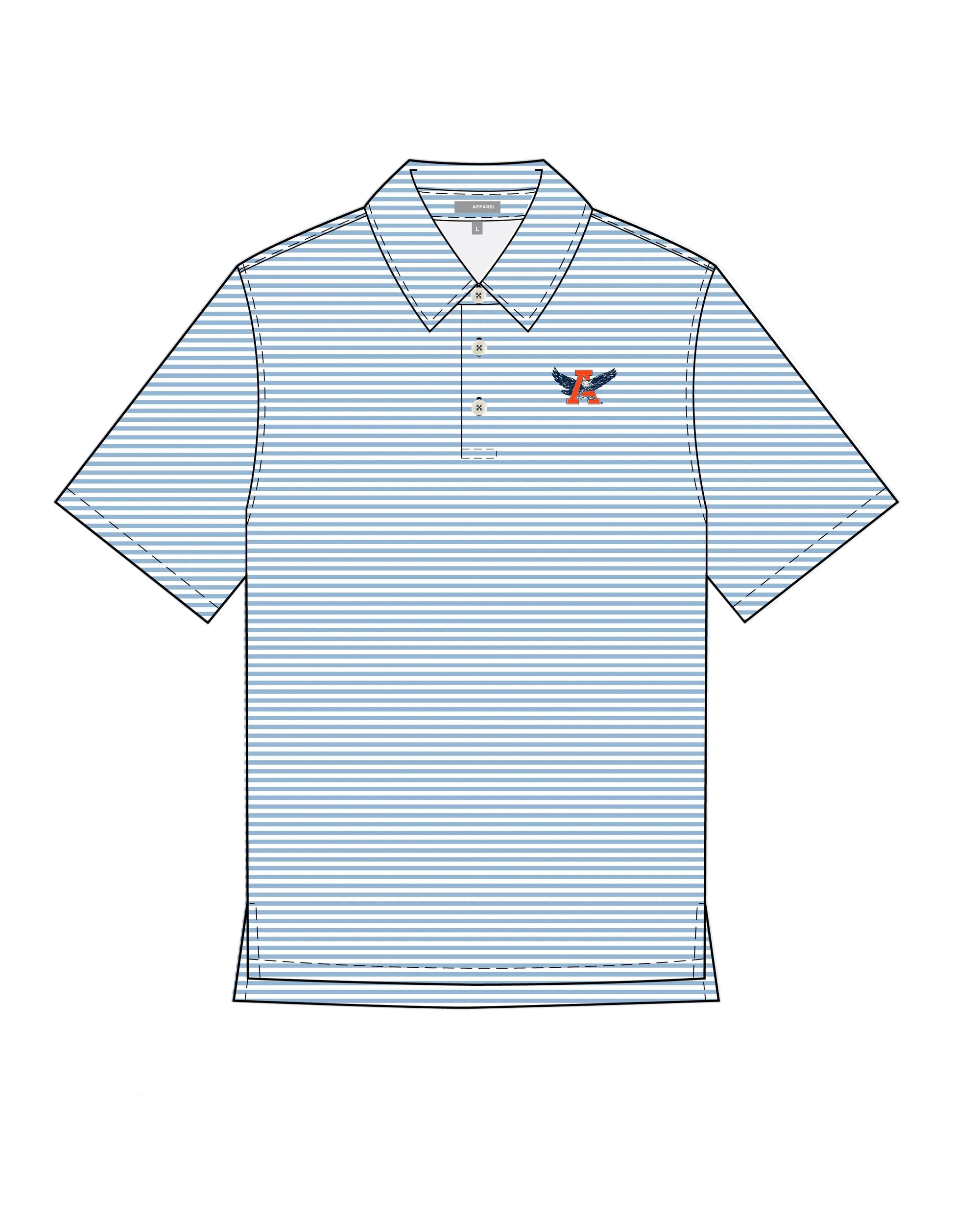 Auburn University Men’s Light Blue Stripe Polo with Auburn Eagle Logo embroidery