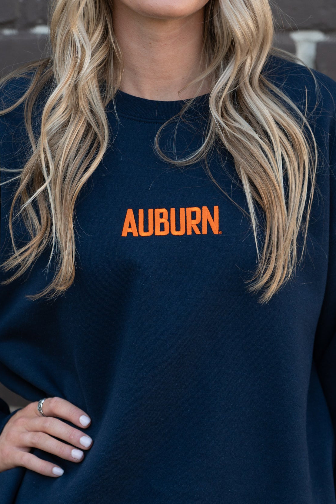 Auburn University Auburn Embroidered Navy Gildan Sweatshirt with Navy "Auburn" Embroidery (Front)