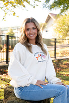 Auburn University Cream Sweatshirt with Navy text “Auburn Family” above the state flag and American flag crossed under the Block Auburn A 