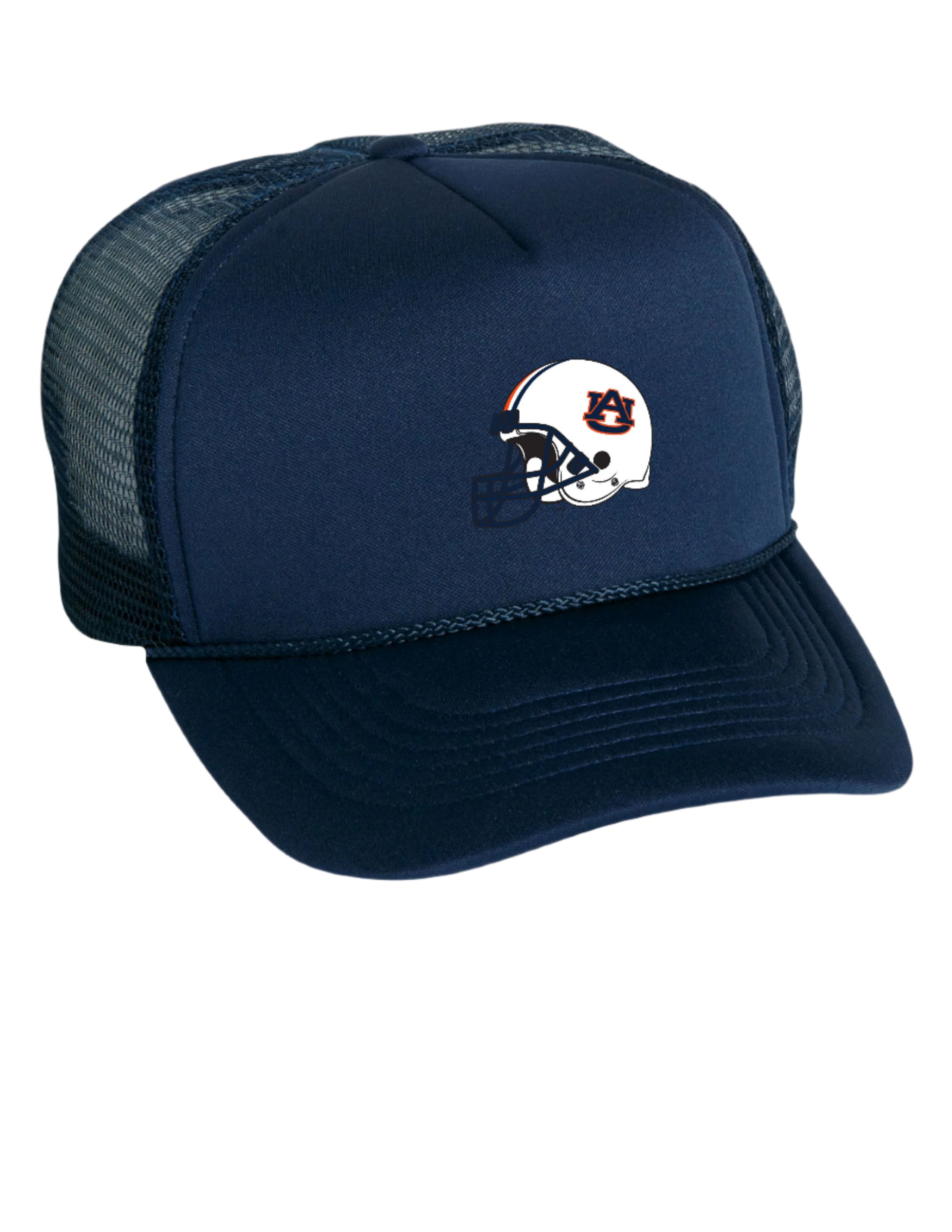 Auburn University Navy Foam Trucker Hat with a White Auburn Football Helmet