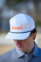 Auburn University White Rope Hat with a Blue rope and Orange "Auburn" embroidery with a golf flag at the end