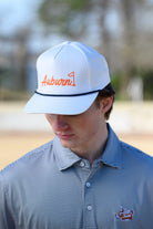 Auburn University White Rope Hat with a Blue rope and Orange "Auburn" embroidery with a golf flag at the end