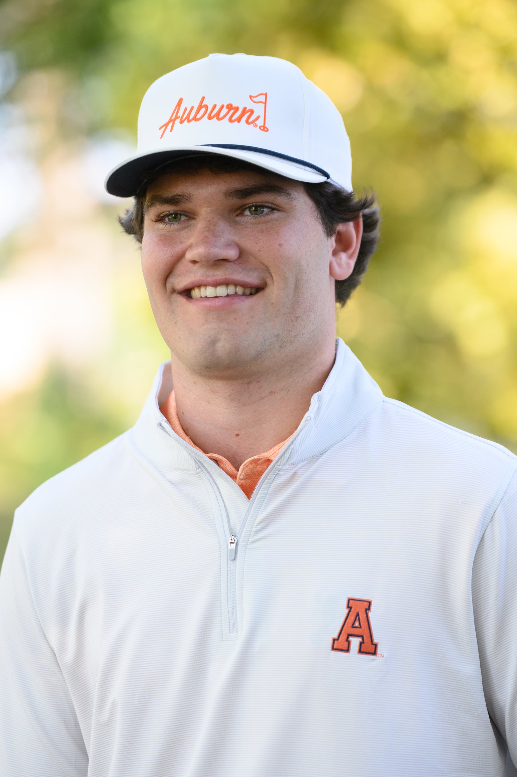 Auburn University White Rope Hat with a Blue rope and Orange "Auburn" embroidery with a golf flag at the end