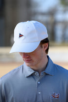 Auburn University White Hat featuring a Navy pennant flag patch with Orange script “Auburn”