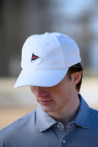 Auburn University White Hat featuring a Navy pennant flag patch with Orange script “Auburn”