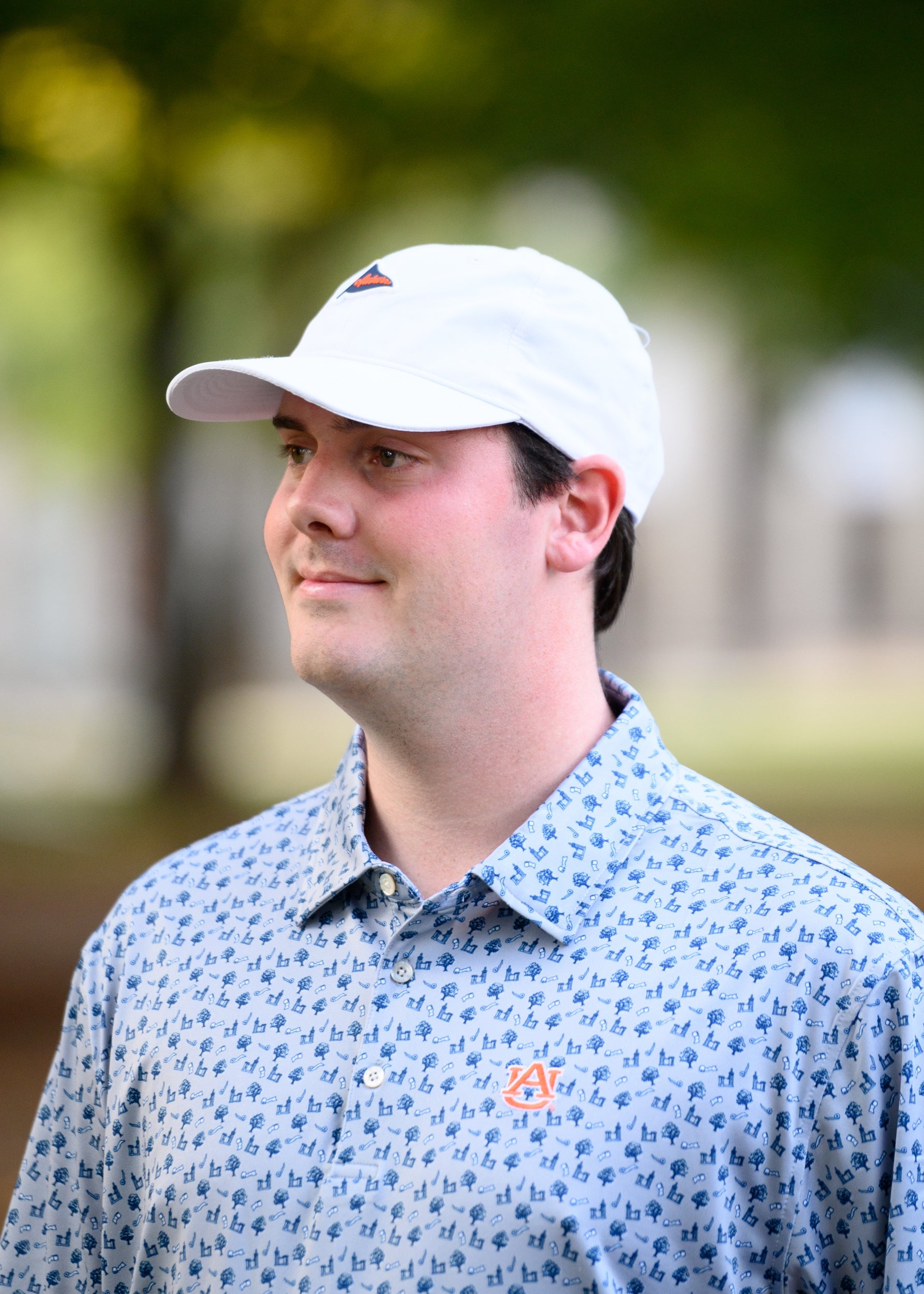 Auburn University Auburn Performance Flag Hat JNJ Fly Fit White Hat with an embroidered Navy Flag with the Orange text "Auburn"