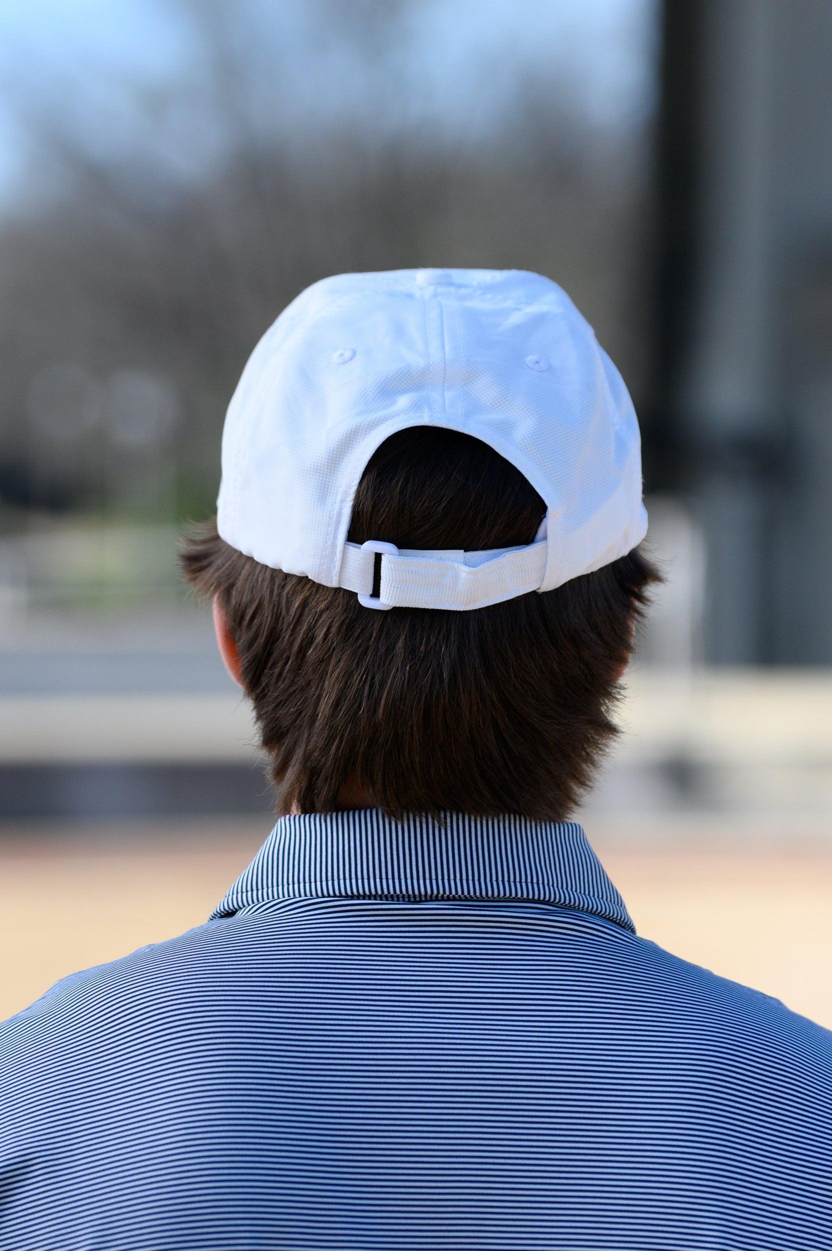 Auburn University White Hat featuring a Navy pennant flag patch with Orange script “Auburn”