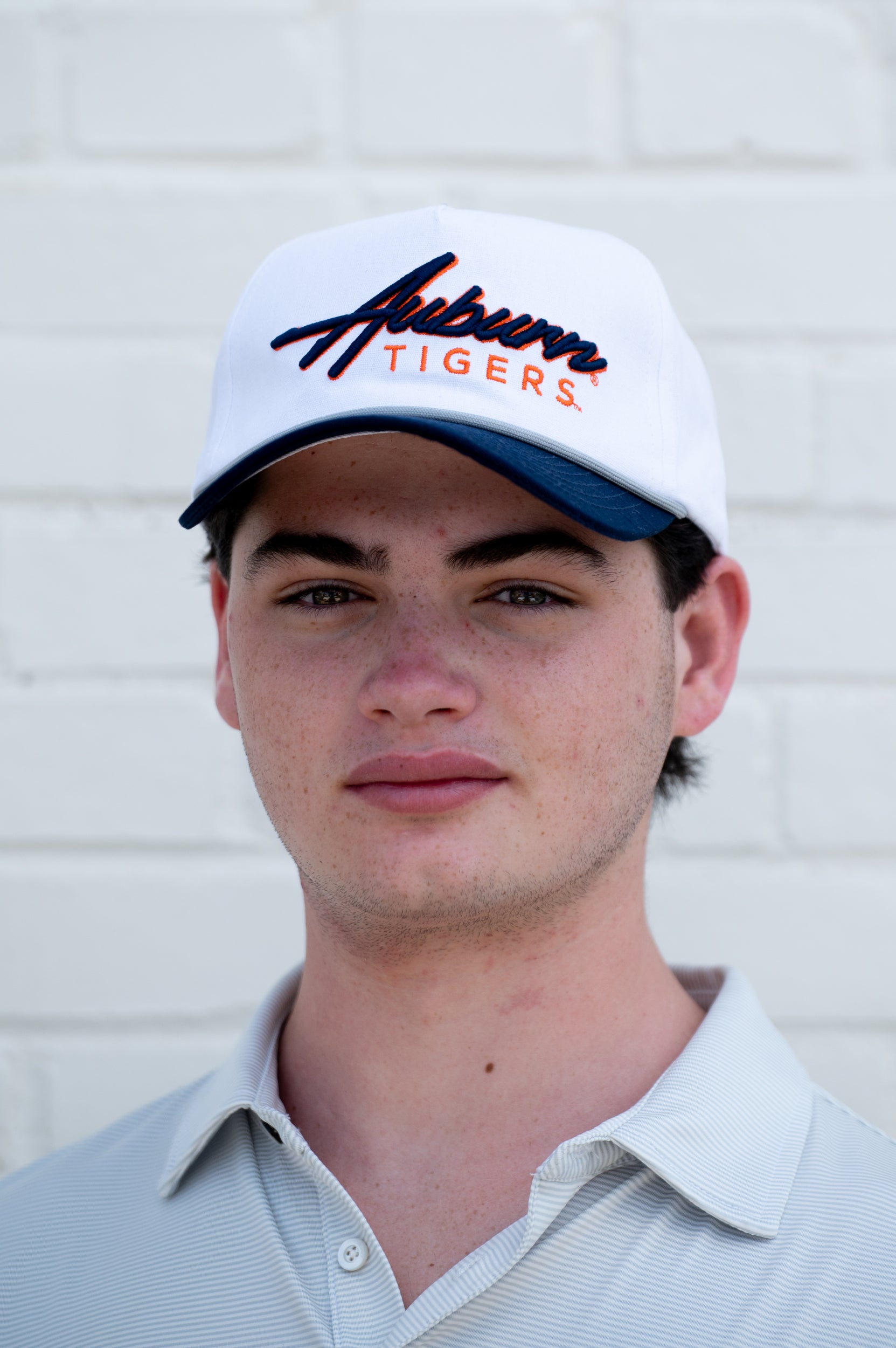 Auburn University White and Navy Hat with Navy “Auburn” embroidery and Orange text “Tigers”
