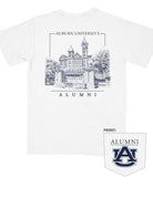 Auburn University White Auburn University Alumni t-shirt with a detailed drawing of Samford Hall on the back.