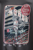University of Alabama Dark Grey Sweatshirt with an illustration of Big Al dunking a basketball next to text “Big Al” and “the Plaid Palace” above the 2025 Basketball Schedule