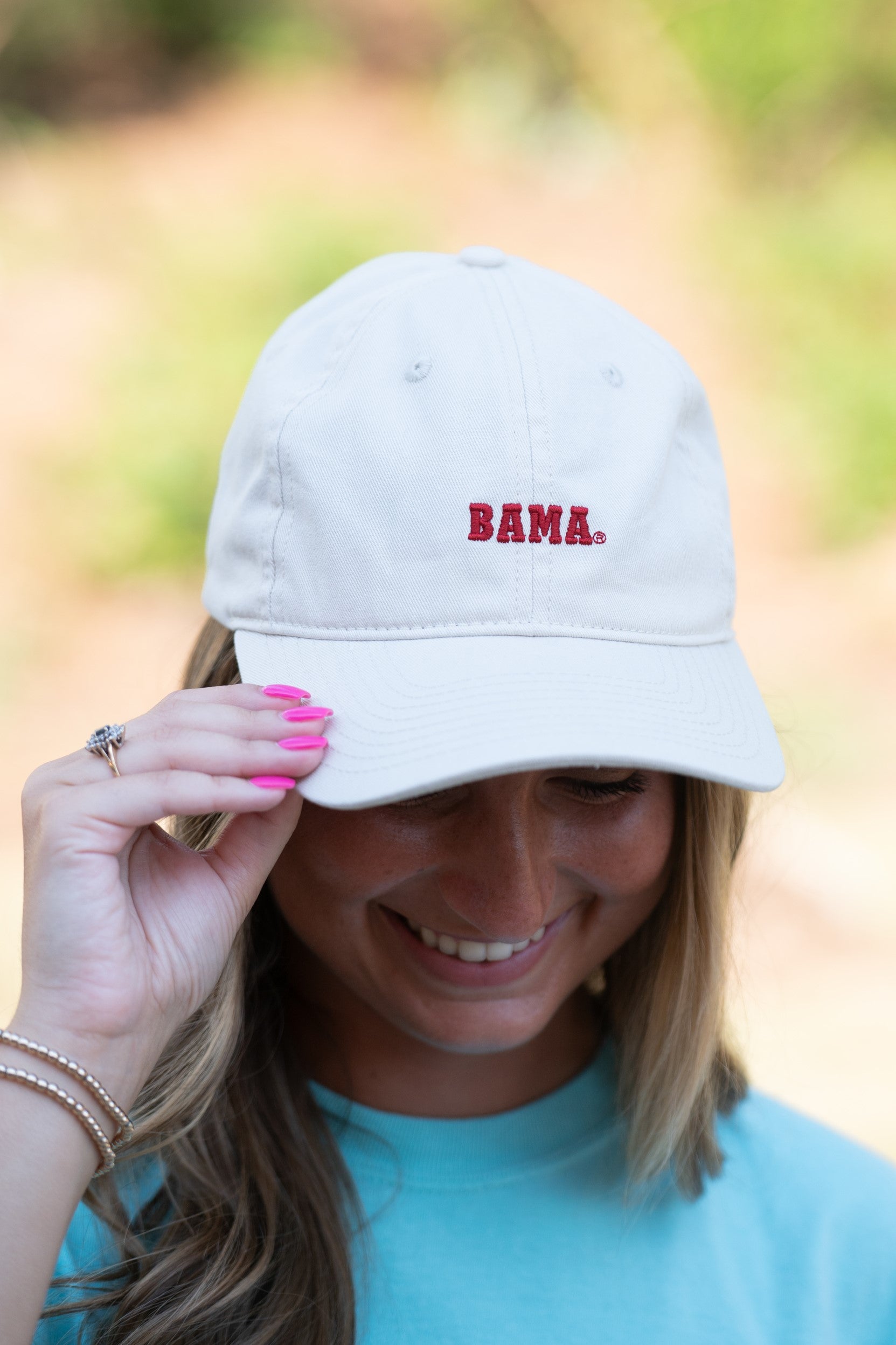 University of Alabama White Dad Hat with Red text "BAMA"