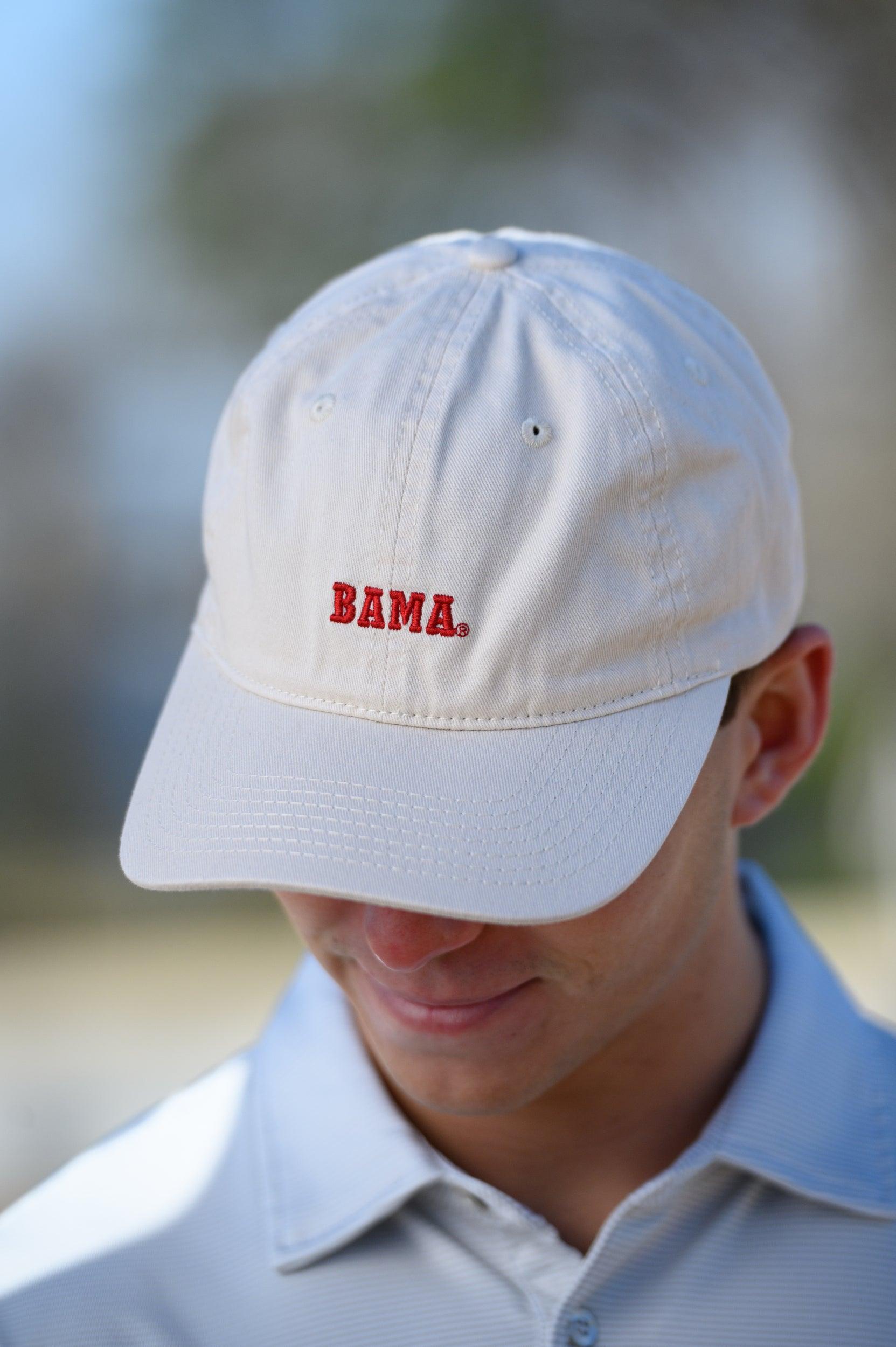 University of Alabama White Dad Hat with Red text "BAMA"
