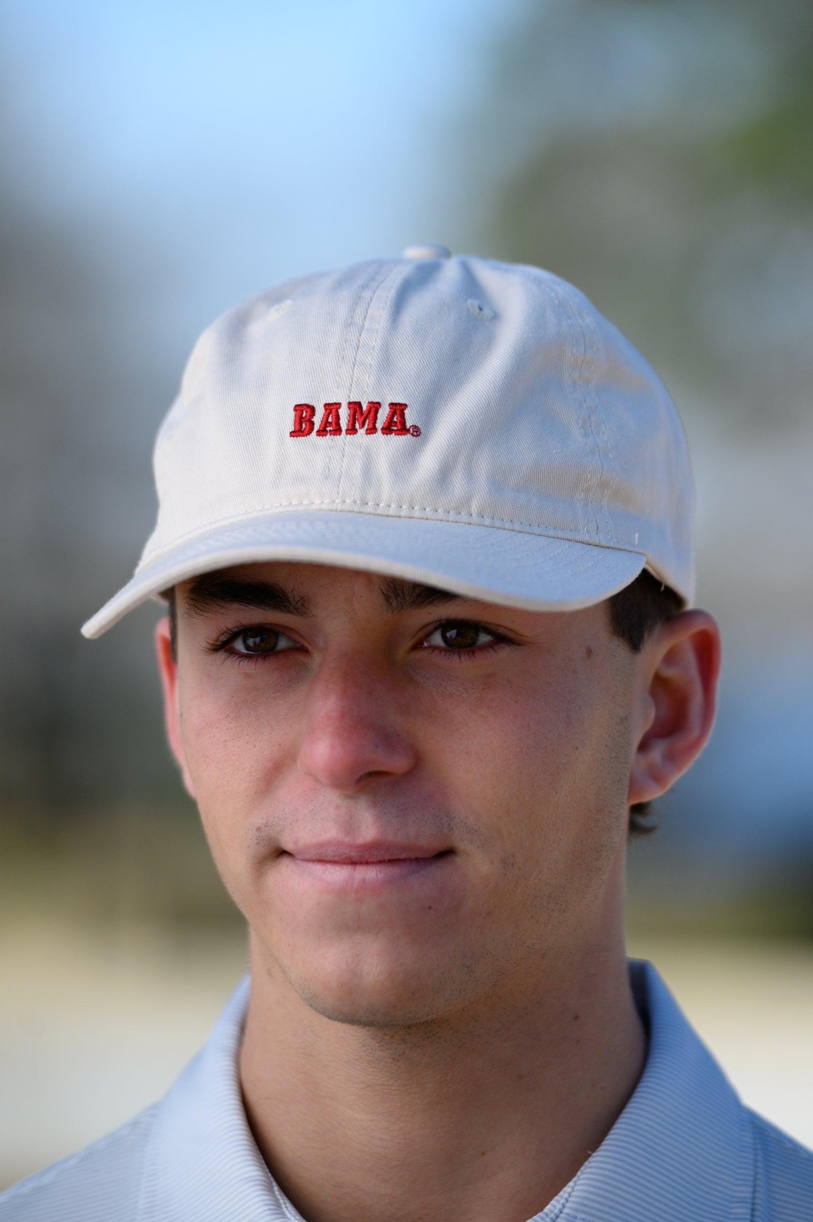 University of Alabama White Dad Hat with Red text "BAMA"