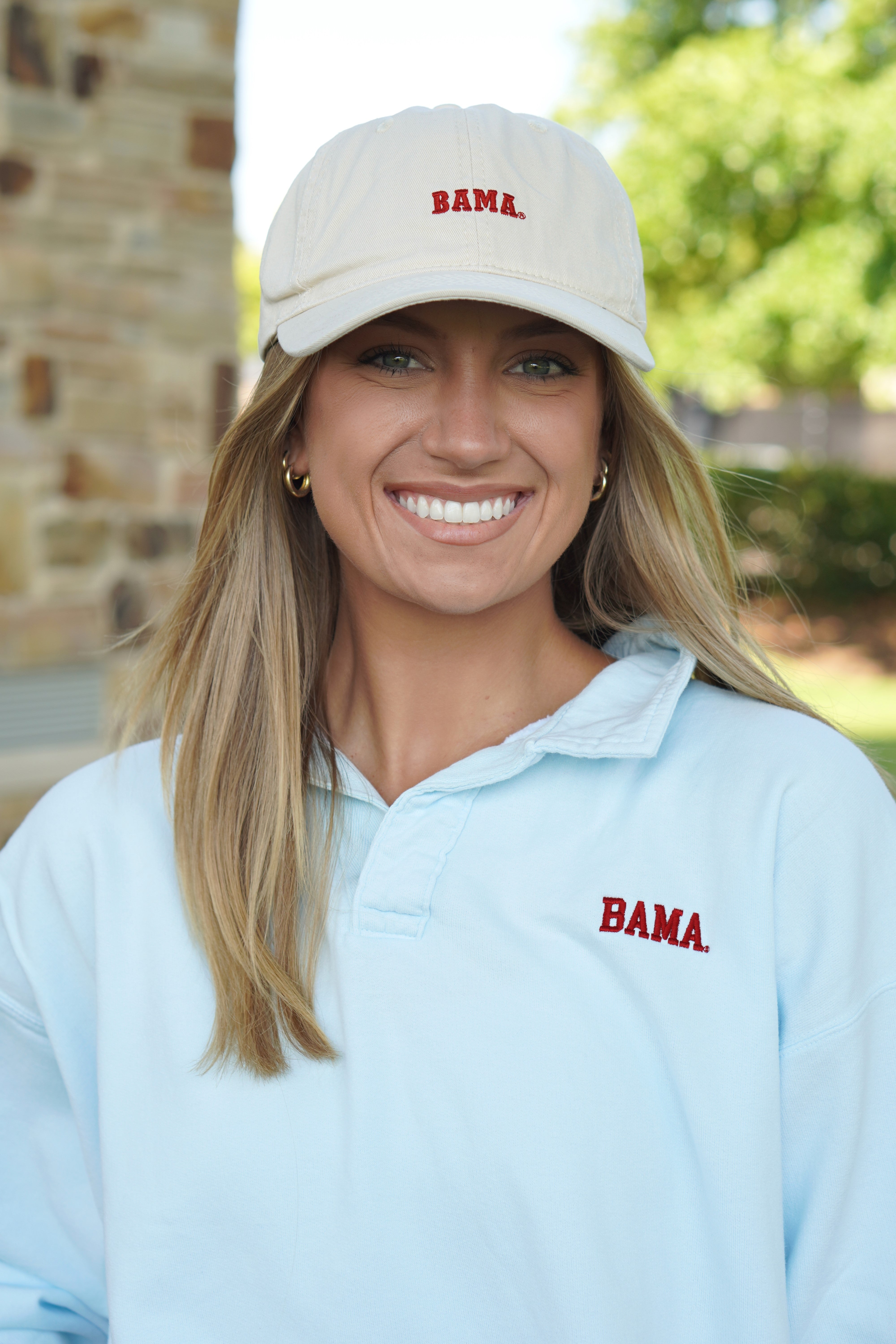 University of Alabama White Dad Hat with Red text "BAMA"