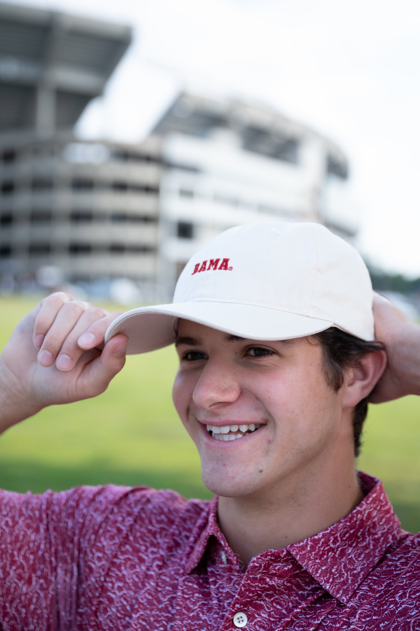 University of Alabama White Dad Hat with Red text "BAMA"