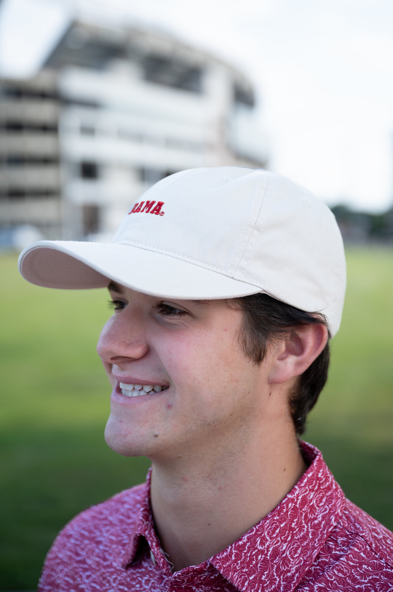 University of Alabama White Dad Hat with Red text "BAMA"