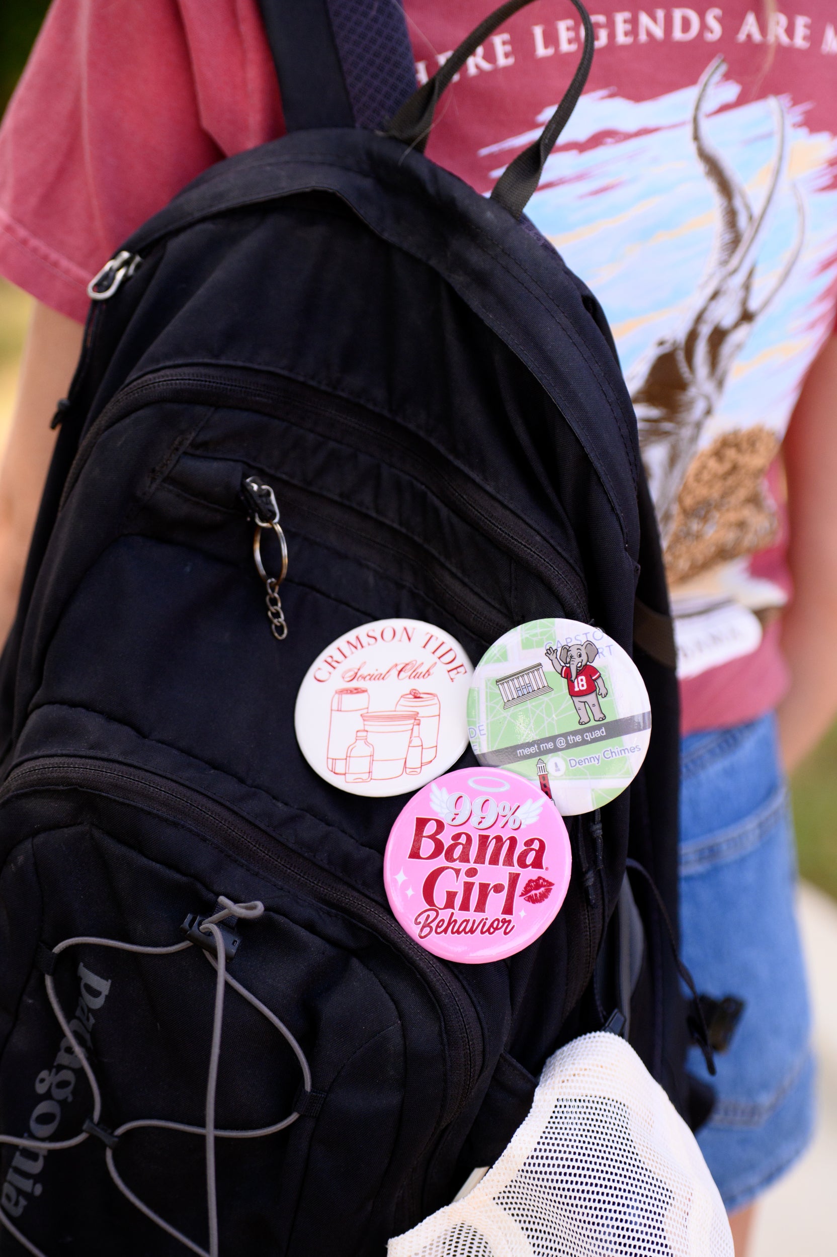 University of Alabama Pink Button with text “99% Bama Girl Behavior”
