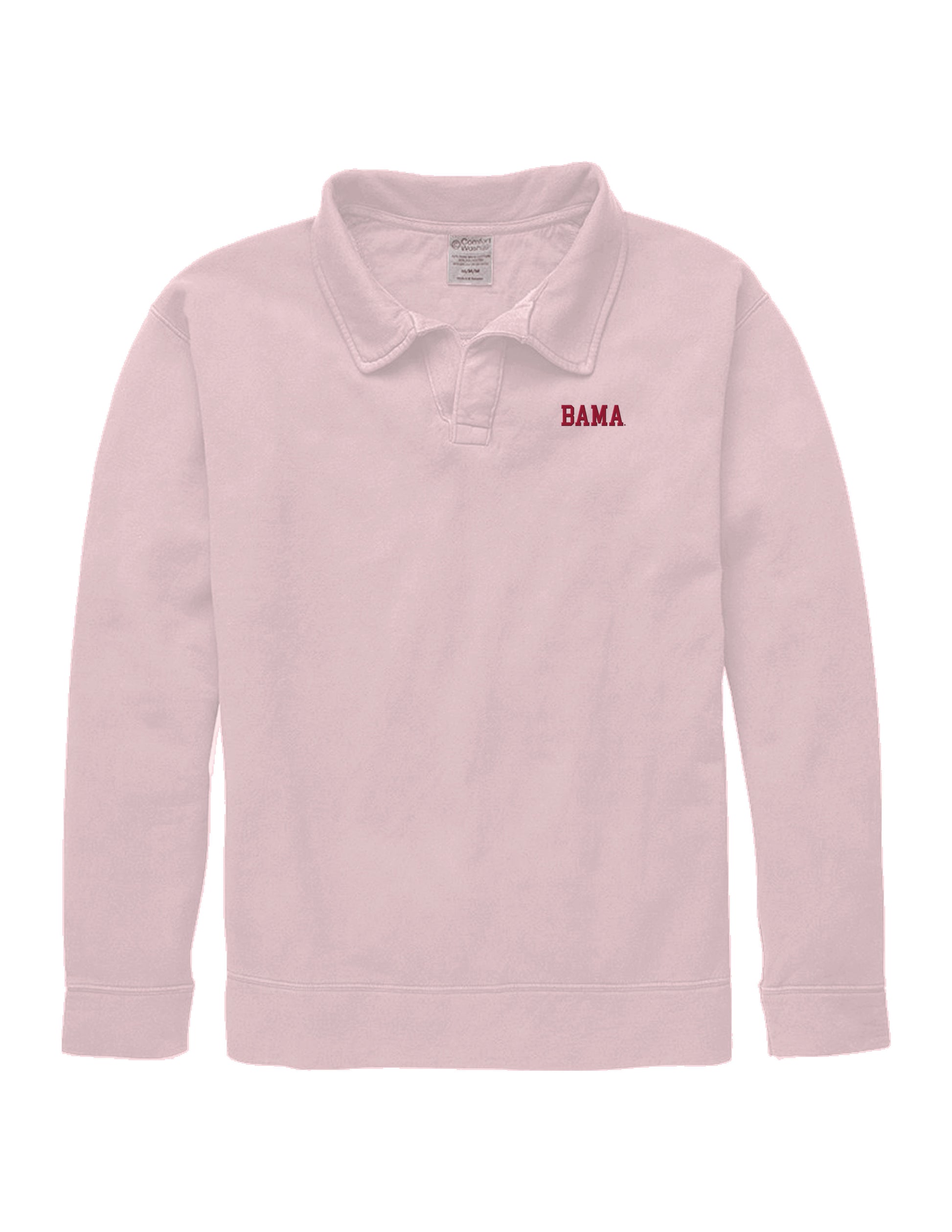 University of Alabama Pink Polo Sweatshirt with Red "Bama" embroidery 