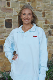University of Alabama Light Blue Bama Polo Sweatshirt with Red "Bama" embroidery