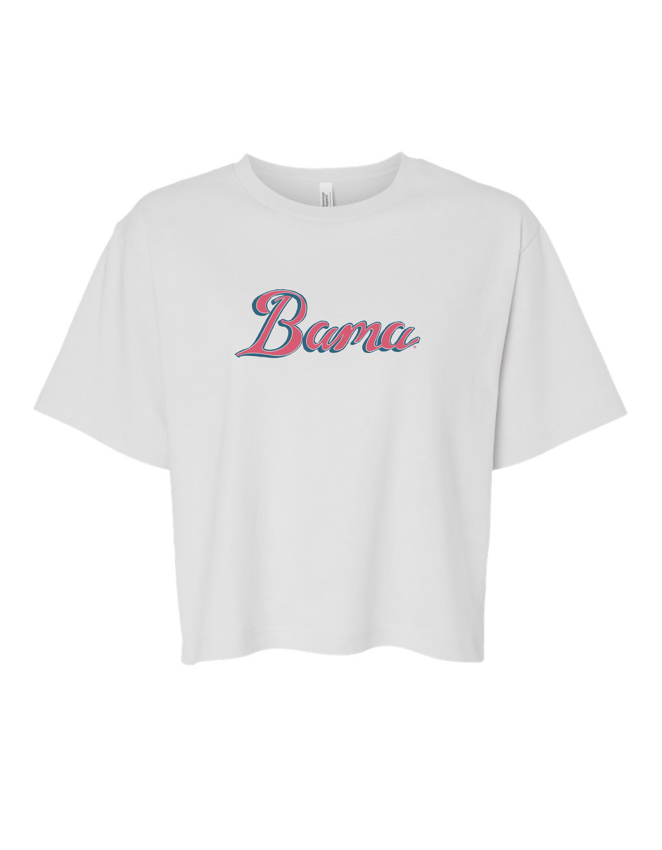 University of Alabama White Ladies' T-Shirt with Red script "Bama" print