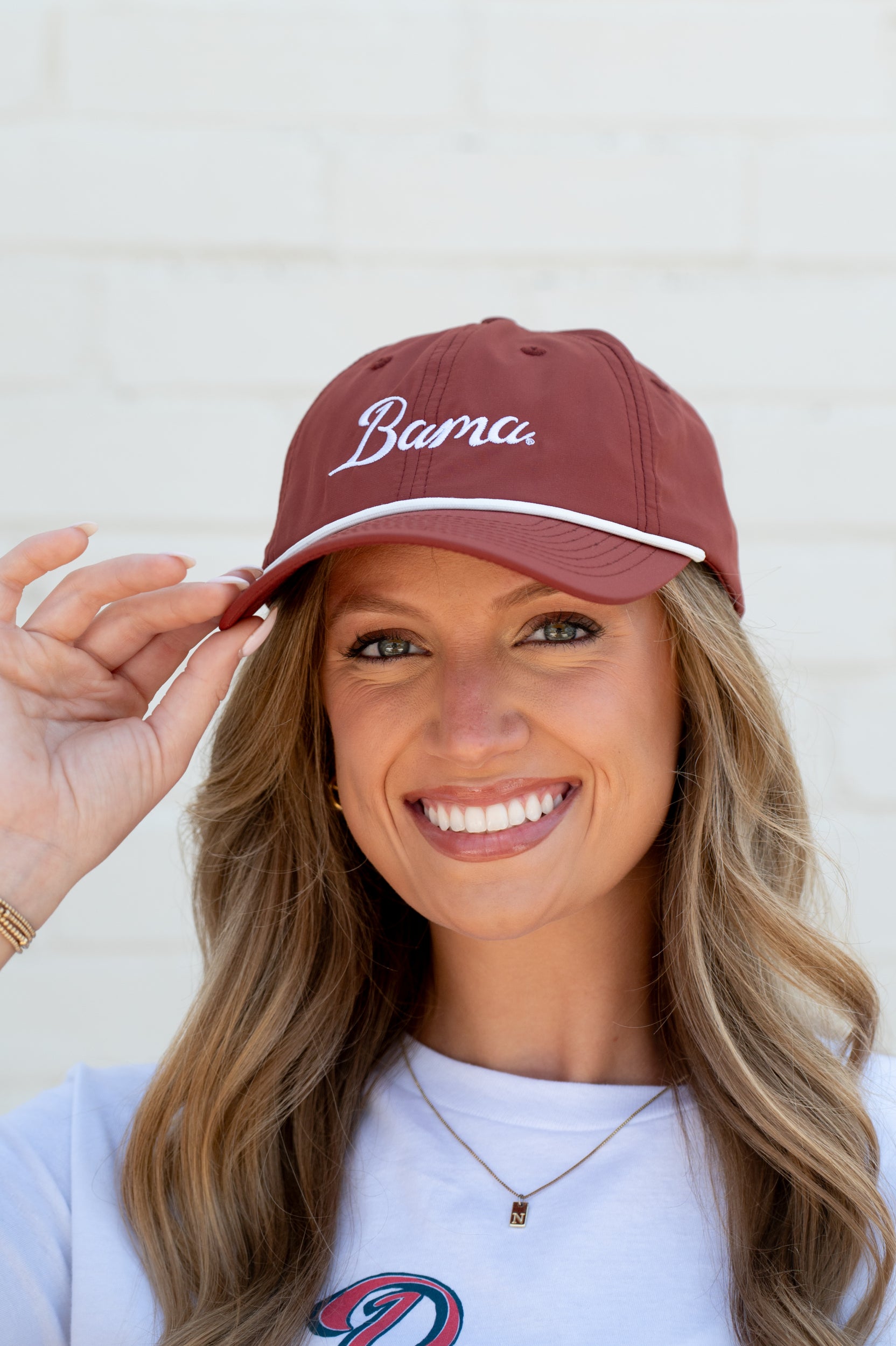 University of Alabama Dark Red Hat with a White rope and White script embroidery “Bama”