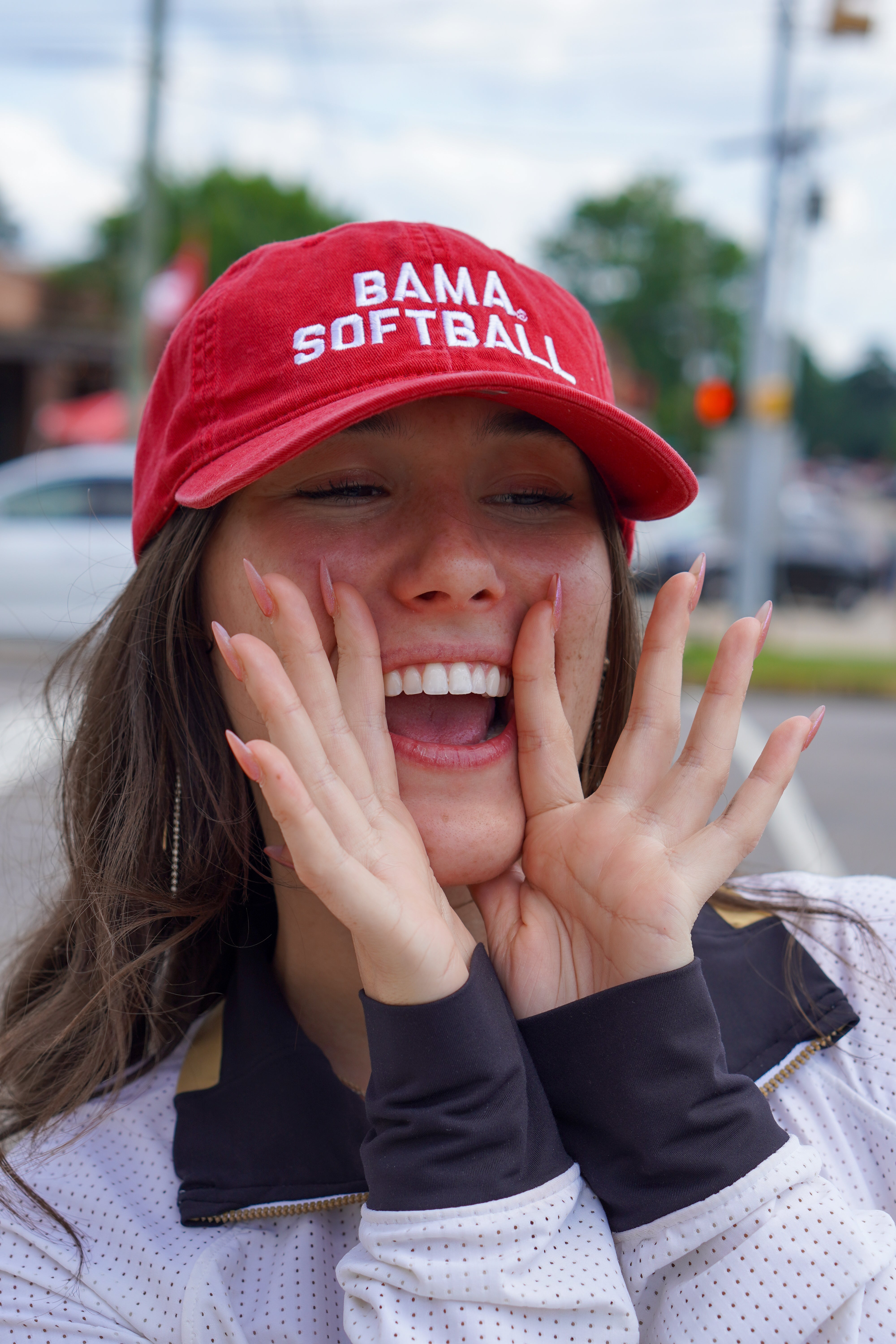 University of Alabama Red Dad Hat with White "Bama Softball" Embroidery