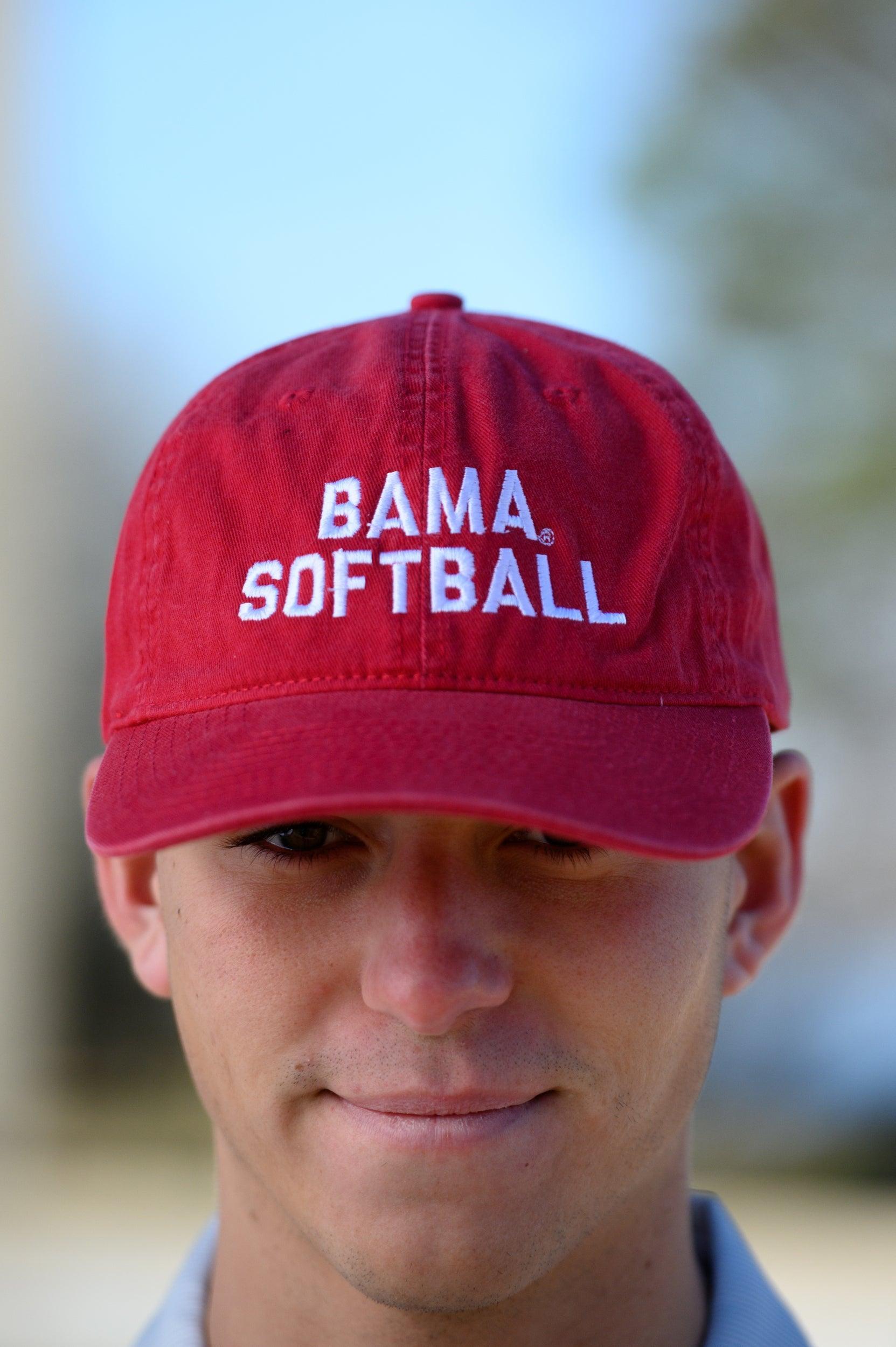 University of Alabama Red Dad Hat with White "Bama Softball" Embroidery