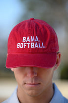 University of Alabama Red Dad Hat with White "Bama Softball" Embroidery